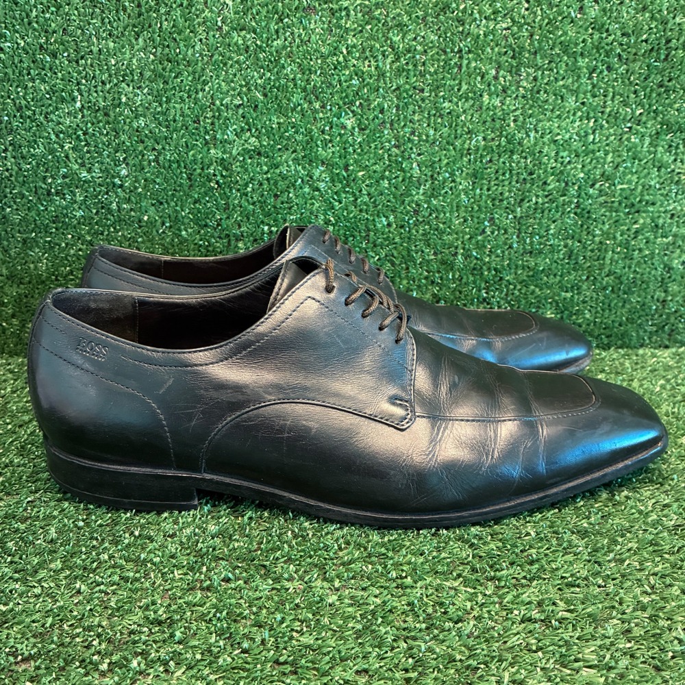 Hugo Boss Leather Lace Up Square Toe Formal Business Derby Shoes Black Mens 10.5